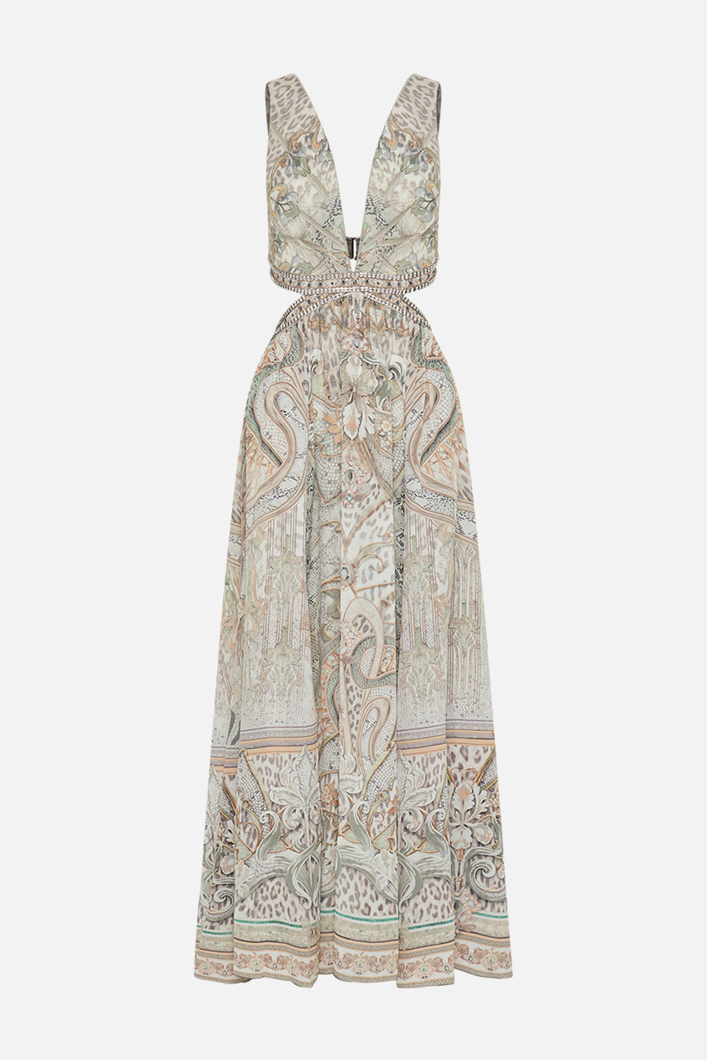 CAMILLA cut out dress in Ivory Tower Tales print