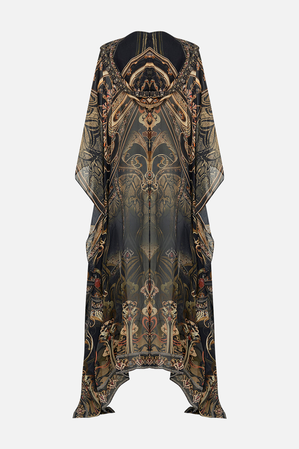 CAMILLA silk robe in Nouveau Noir print