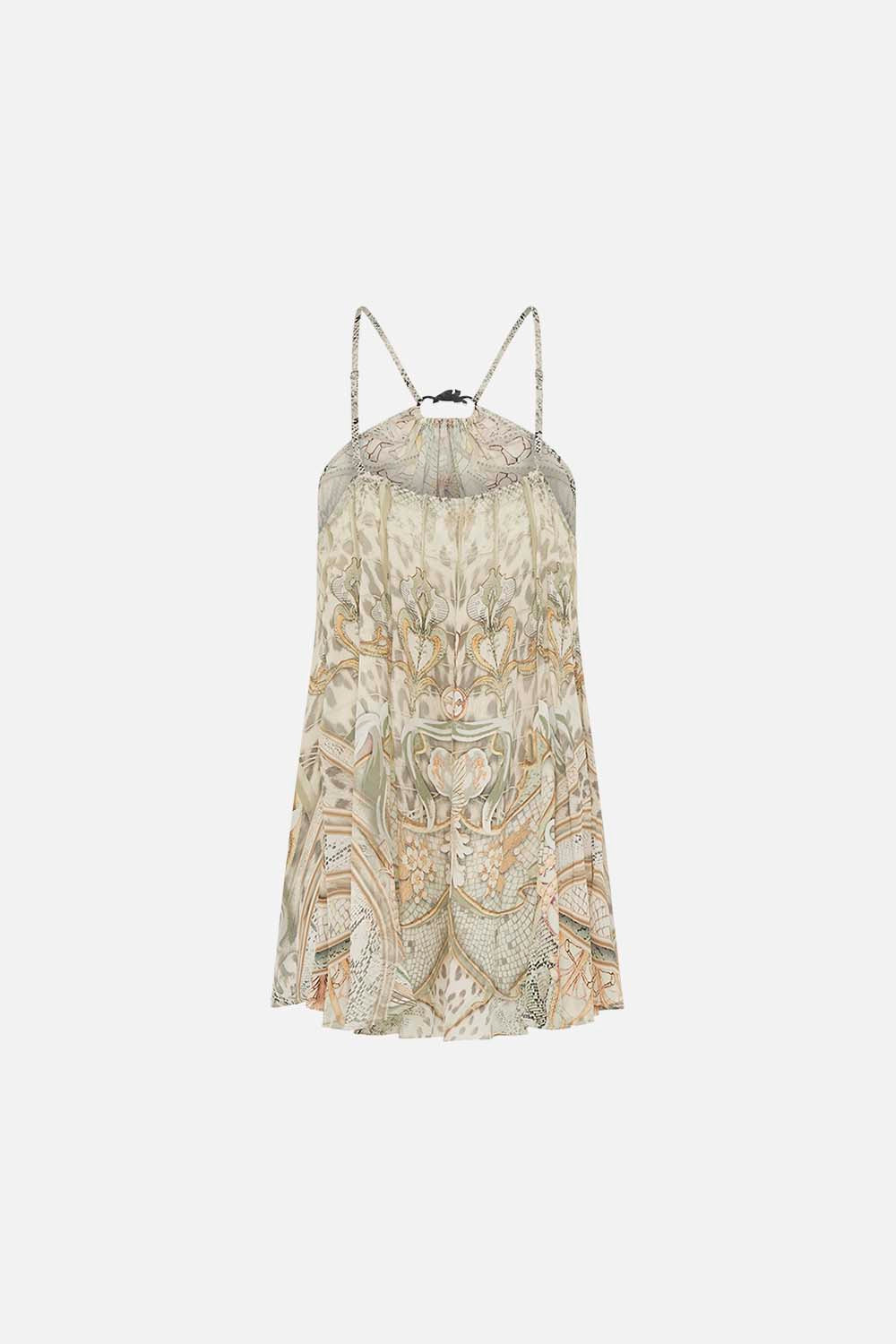 CAMILLA silk top in Ivory Tower Tales print