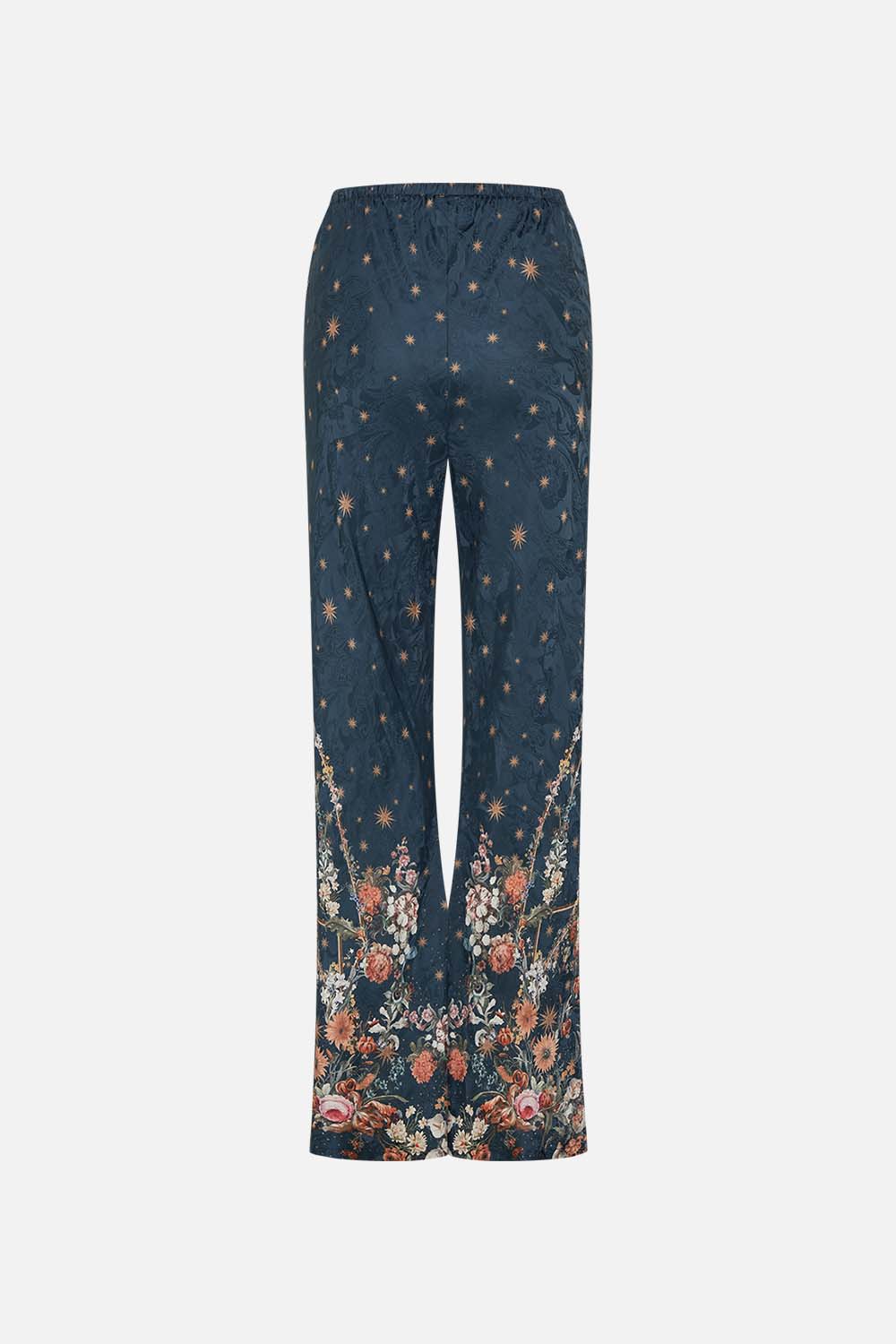 CAMILLA silk bias cut pants in She Who Wears A Crown print