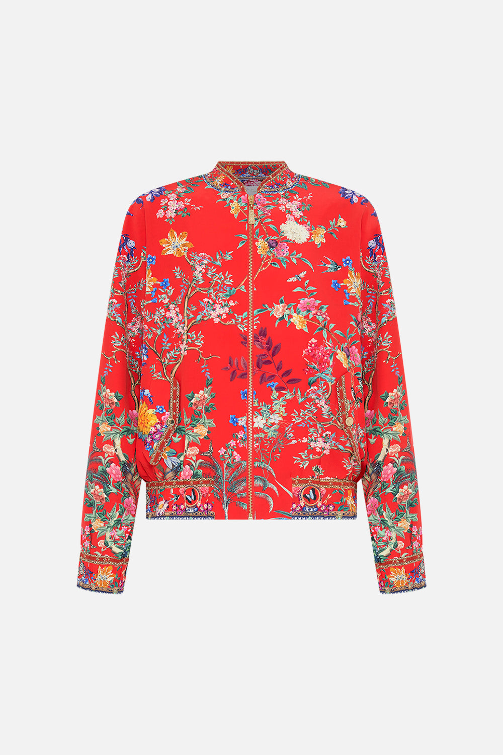 CAMILLA silk floral print bomber jacket in The Summer Palace print