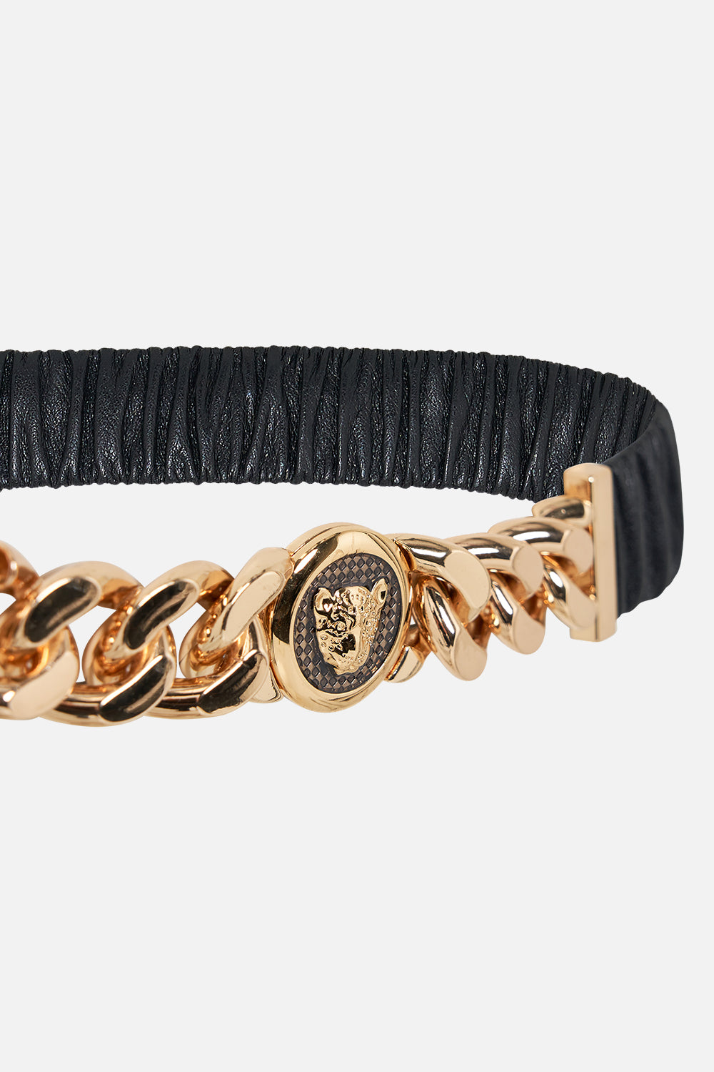 LEOPARD BUTTON ELASTIC BELT SOLID BLACK