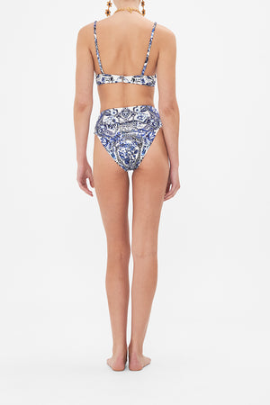 Back view of model wearing CAMILLA womens underwire bikini top in Glaze and Graze print