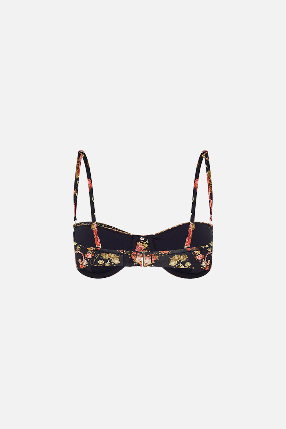 CAMILLA floral ruched underwire bra with removable straps in Stitched in Time print.