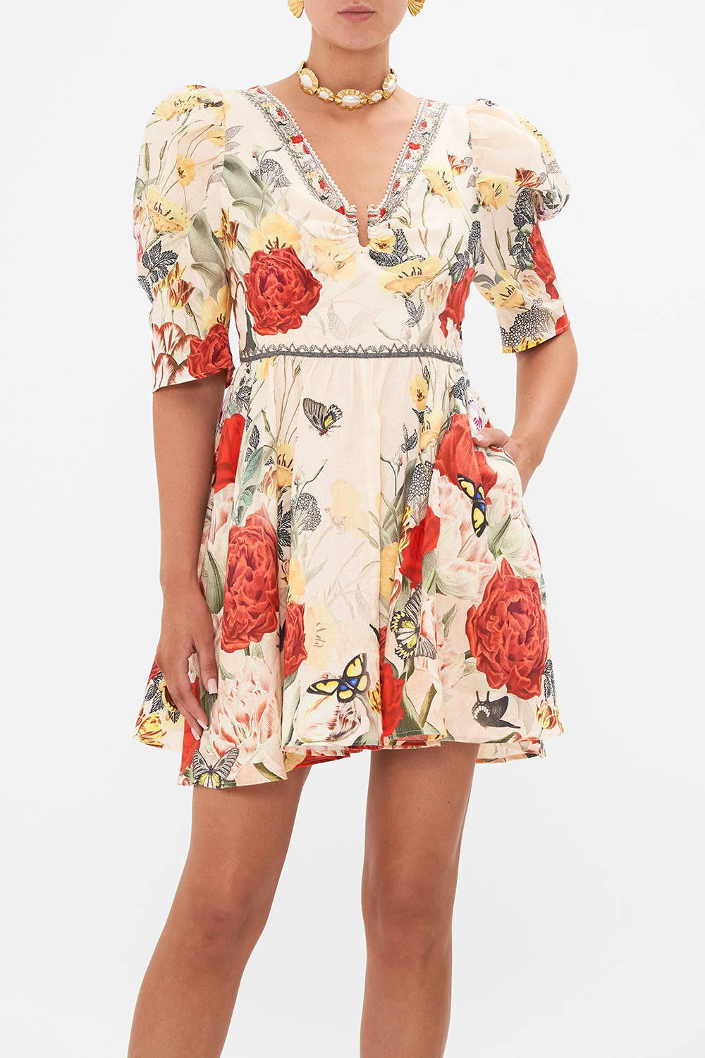 CAMILLA puff sleeve mini dress in Etched Into Eternity print