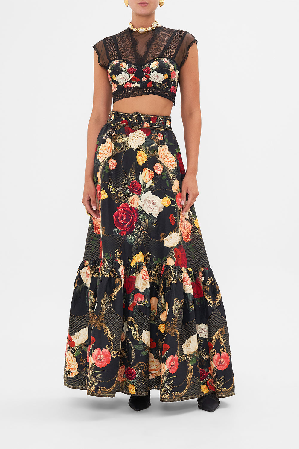 CAMILLA Black Lace Splice Top in Magic in the Manuscripts