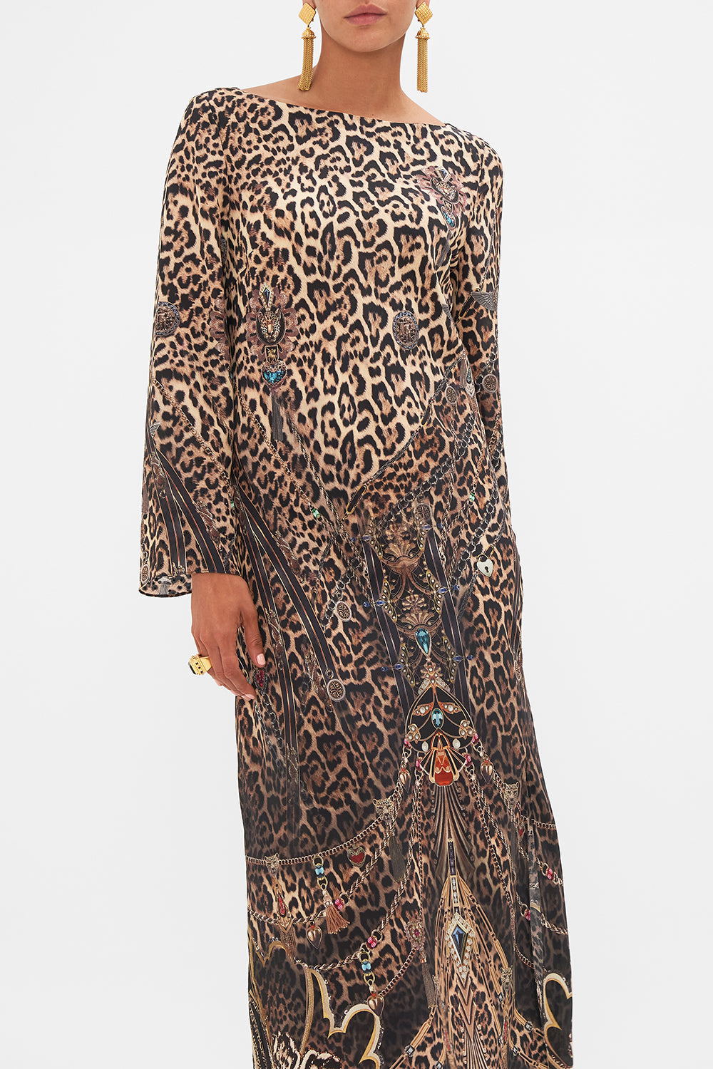 CAMILLA Leopard Long Sleeve Bias Dress in Amsterglam print