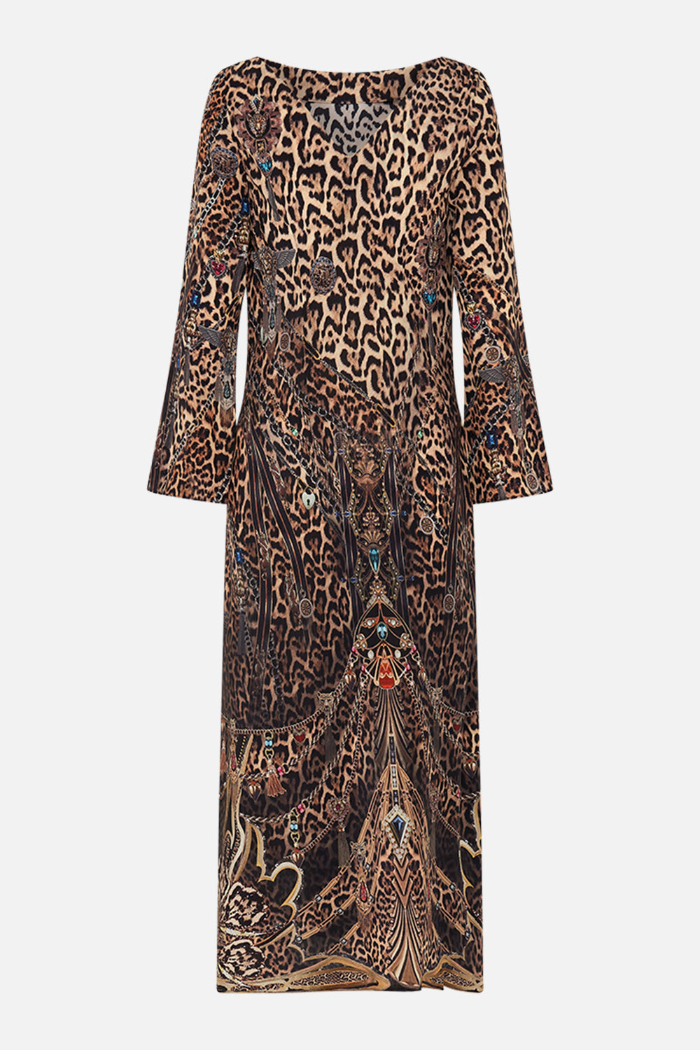 CAMILLA Leopard Long Sleeve Bias Dress in Amsterglam print