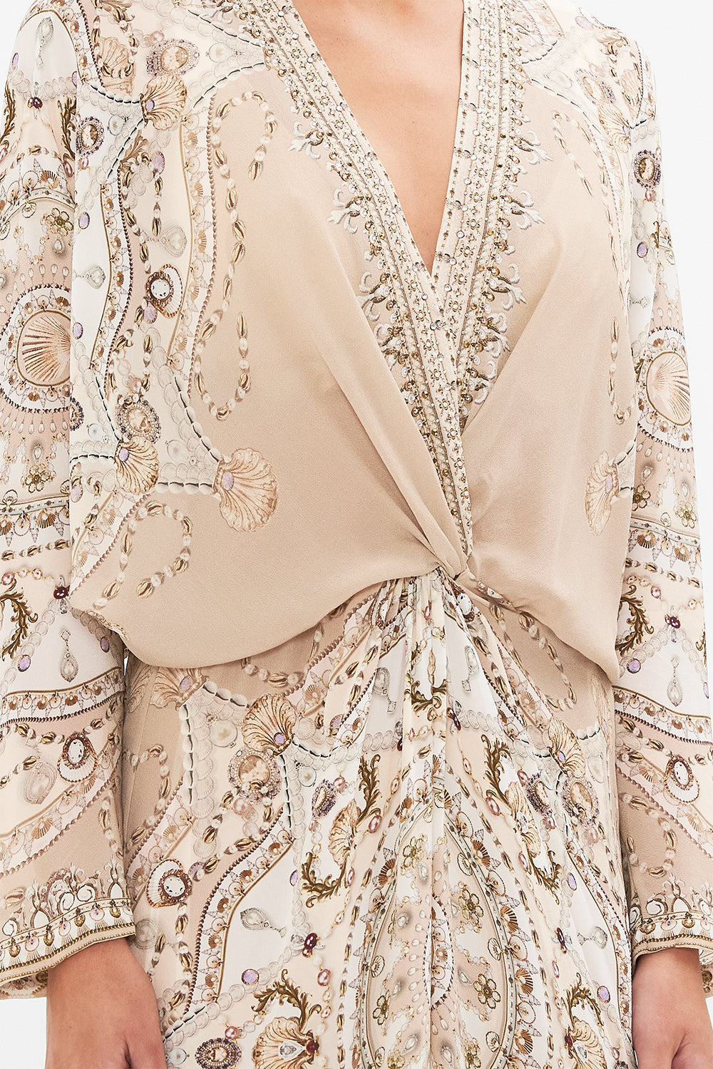 CAMILLA Blush Twist Front Batwing Dress in Grotto Goddess print