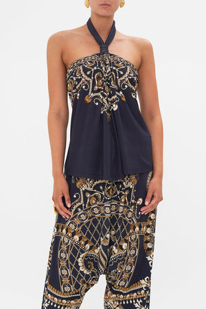 CAMILLA jersey halter top in Dance With The Duke print