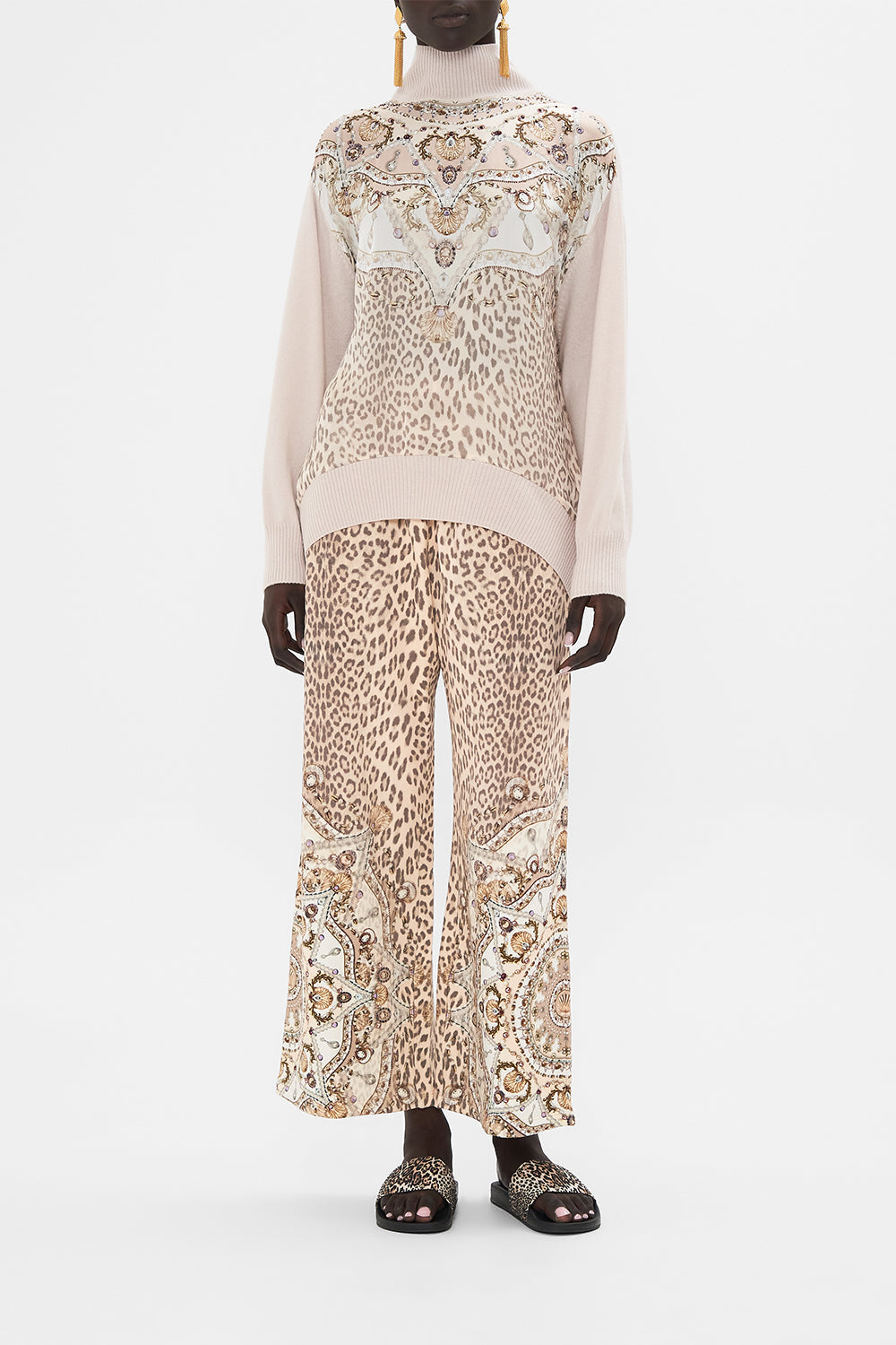 CAMILLA silk turtleneck in Grotto Goddess print