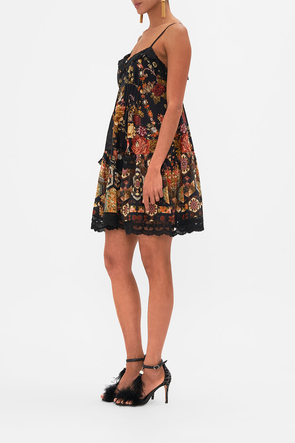 CAMILLA Floral Short Pintuck Dress with Pockets in Stitched in Time print