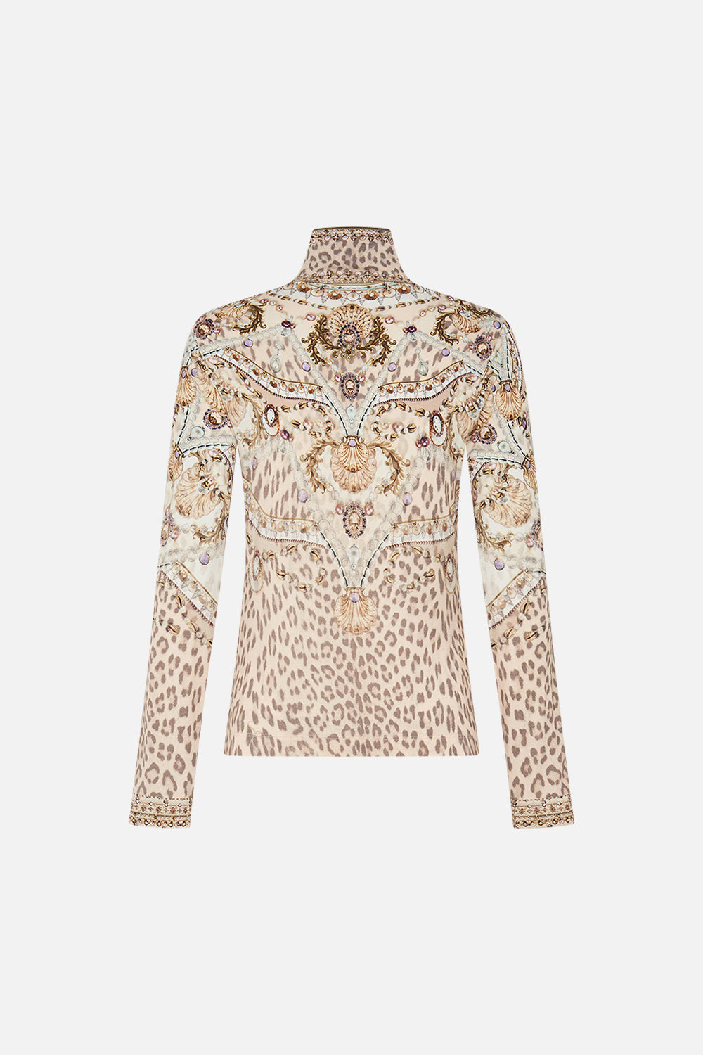 CAMILLA blush jersey turtleneck in Grotto Goddess print.