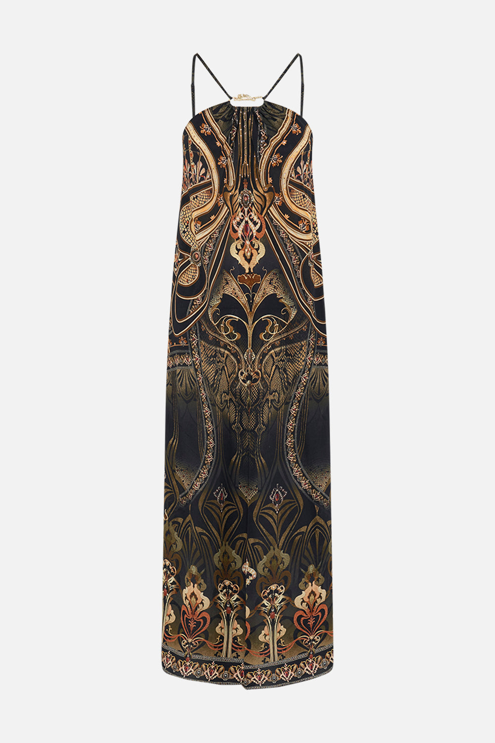 CAMILLA  silk maxi dress in Nouveau Noir print