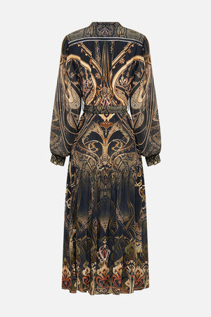 CAMILLA silk button through dress in Nouveau Noir print