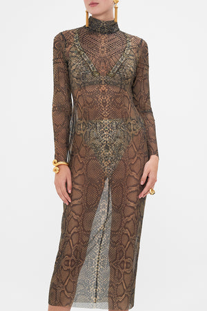 CAMILLA mesh dress in Nouveau Noir print