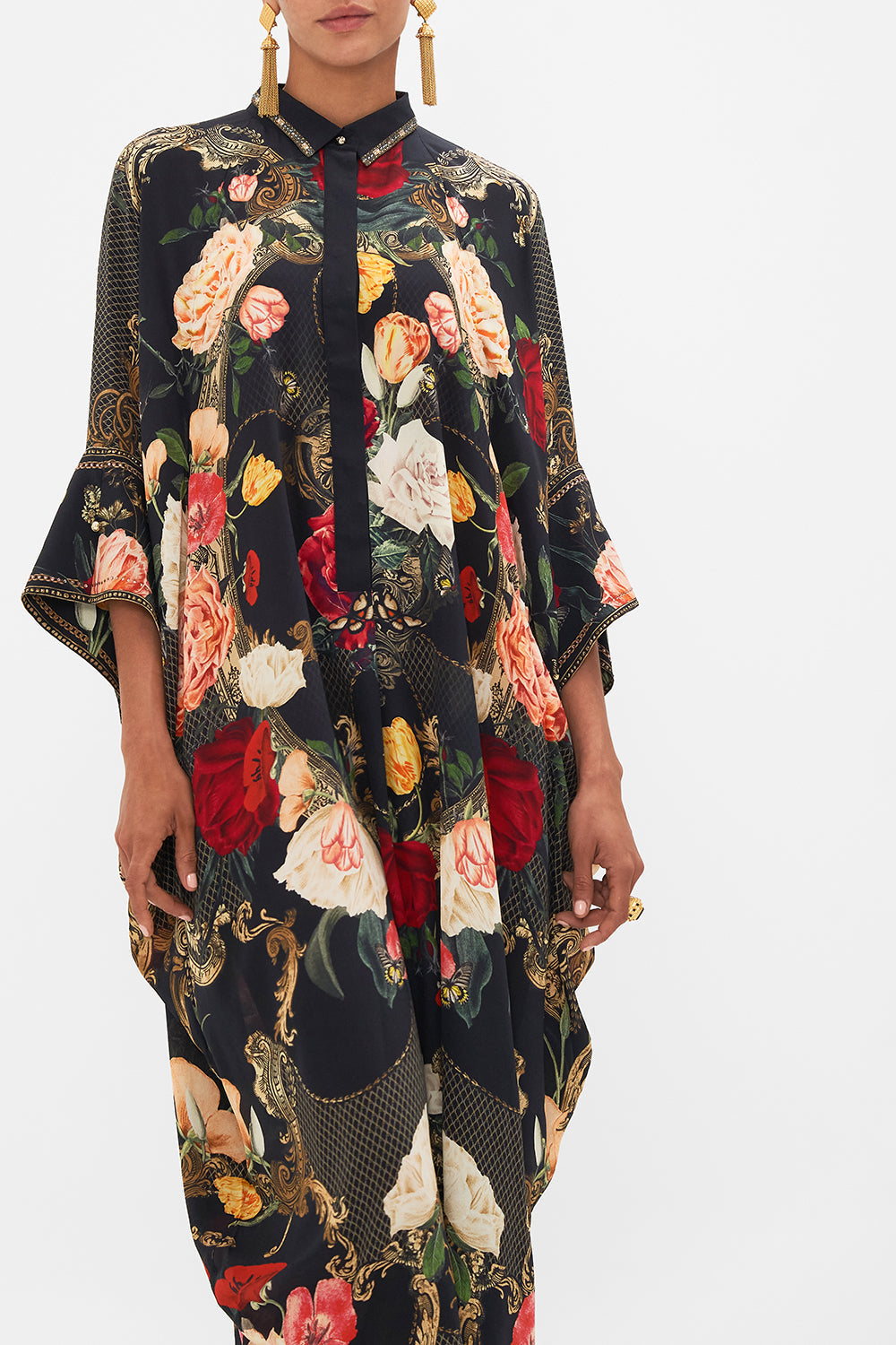 CAMILLA Black Batwing Kaftan in Magic in the Manuscripts