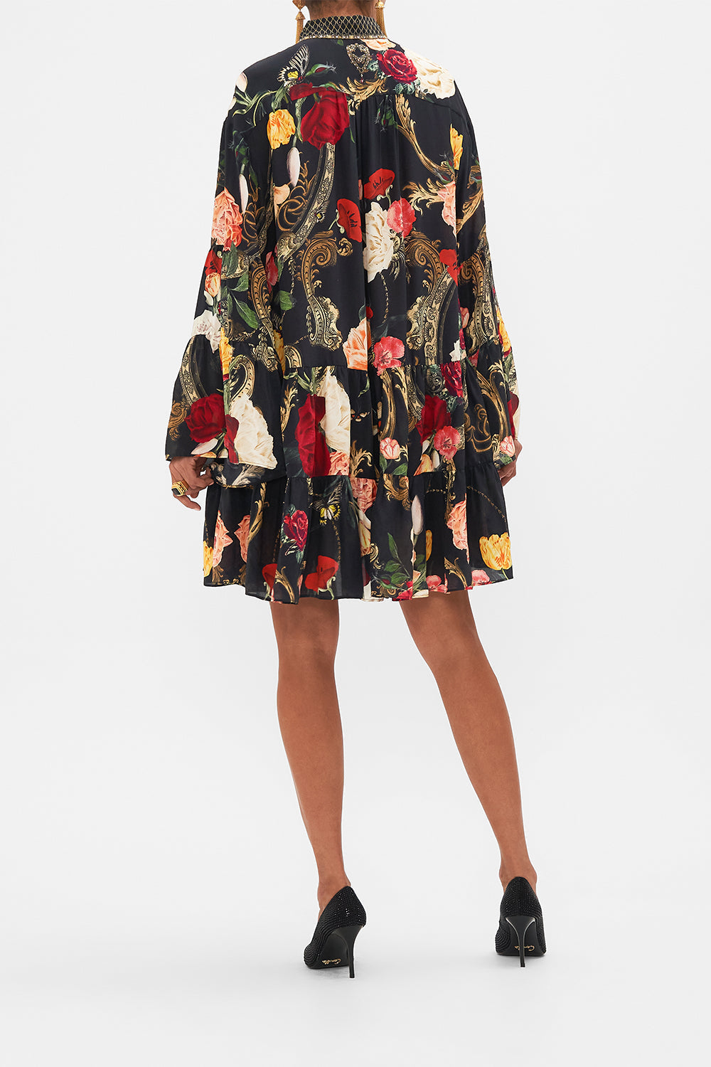 CAMILLA Black Tiered Dress with Collar in Magic in the Manuscripts