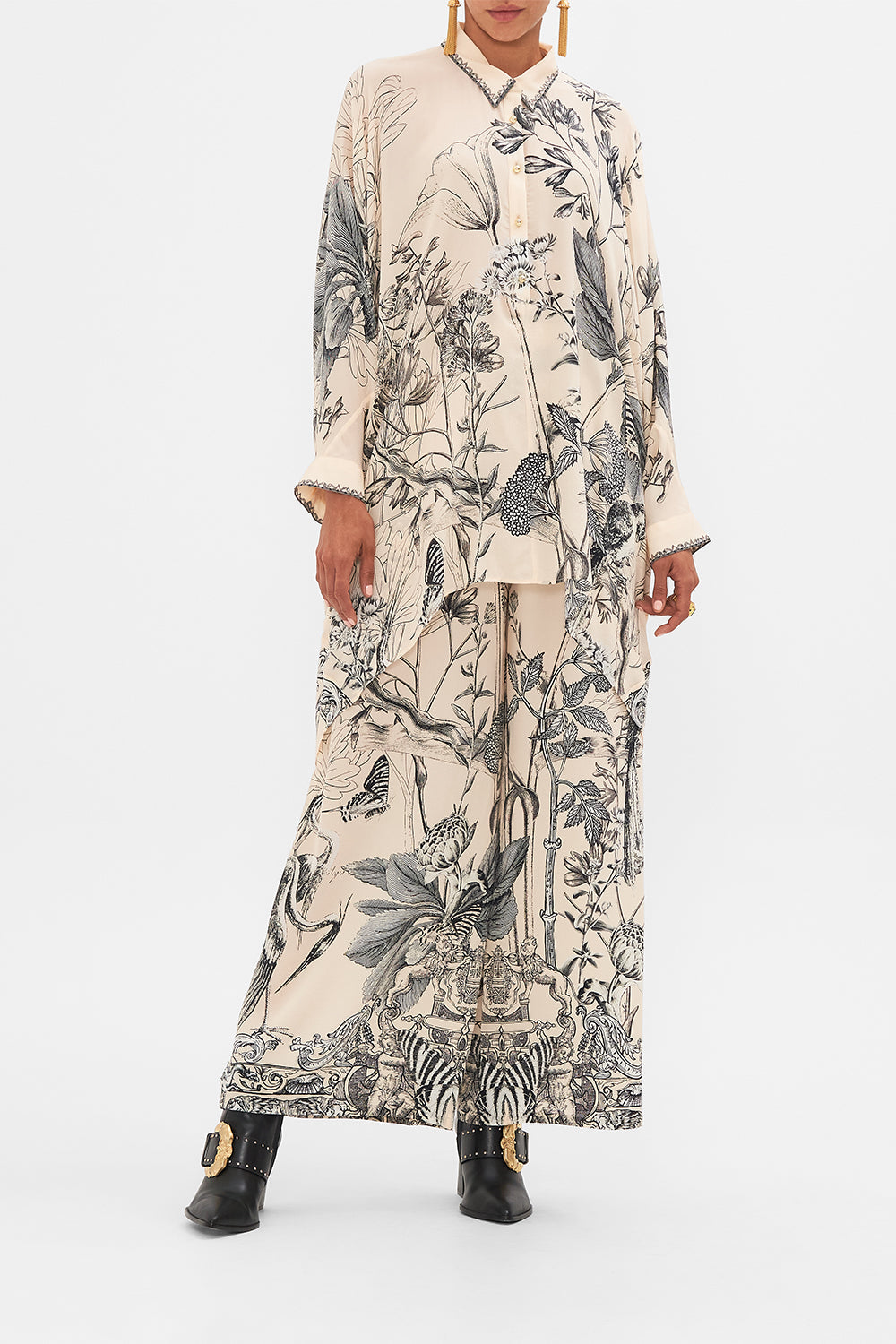 CAMILLA Multi Button Up Top with Draped Back in Etched into Eternity print