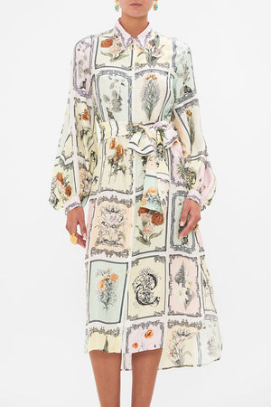 CAMILLA silk shirt dress in Long Live Letterpress print