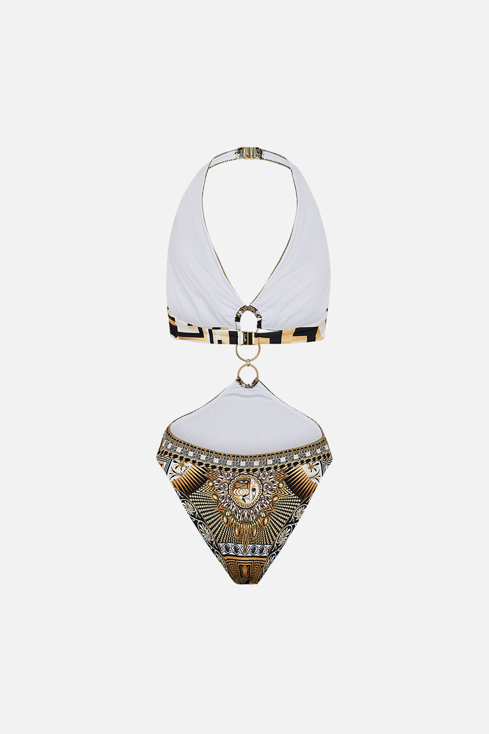 CAMILLA Tri-Ring Front Cut Out One Piece in Temples Of Dendara Print.