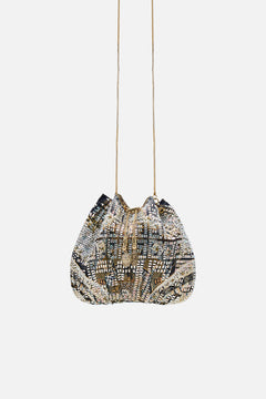 CAMILLA Drawstring Pouch with Chain Strap in Temples of Dendara Print