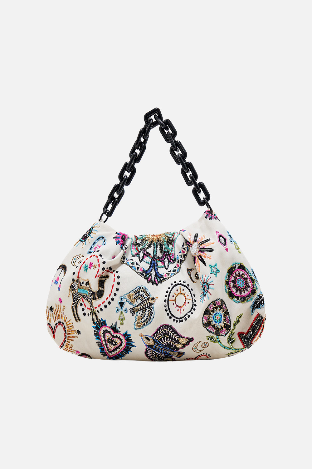 CAMILLA Oversized Clutch With Chain in Nubian Wonderland print