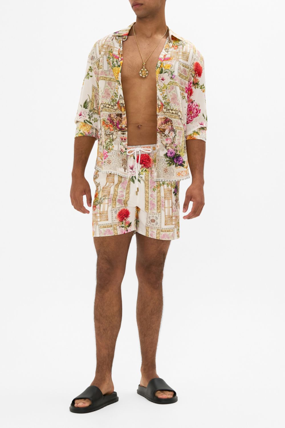 CAMILLA Mid length boardshort in Egyptian rose print.