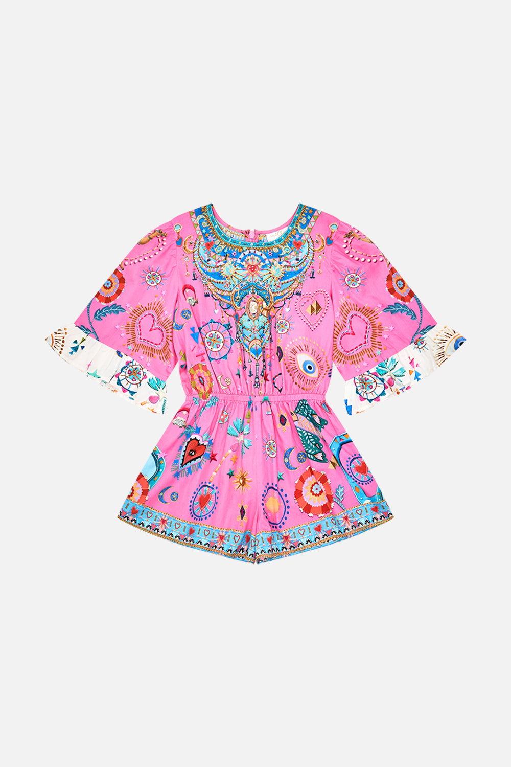 CAMILLA Kids Playsuit With Frill Sleeve 4-10 in Rainbow Roads print