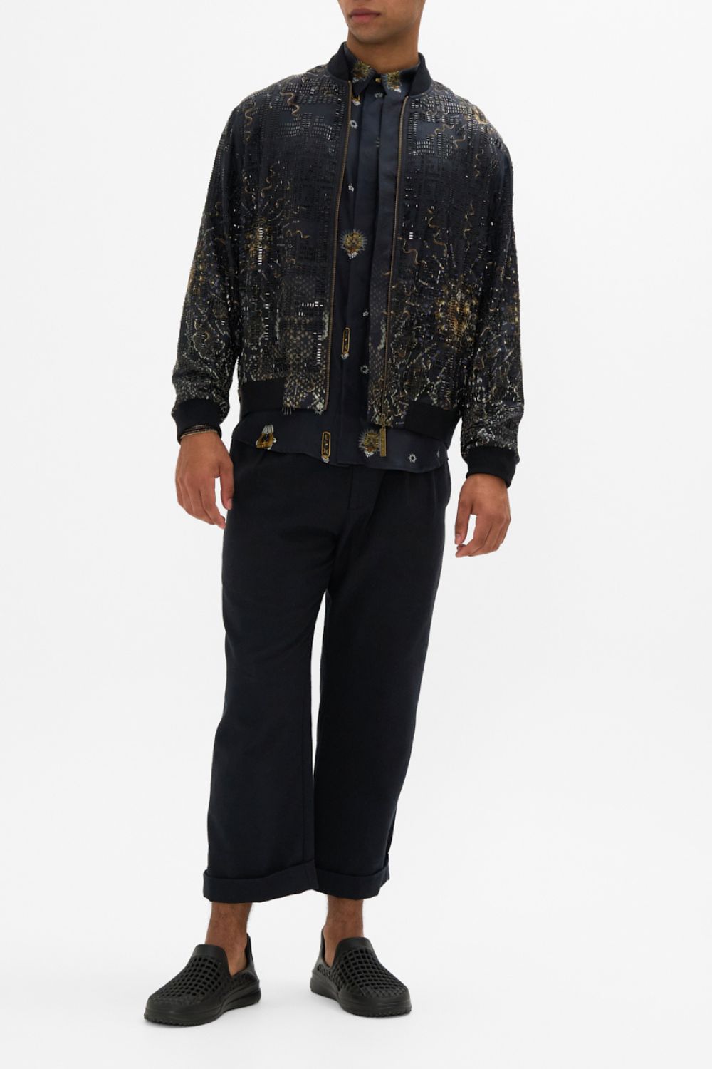 CAMILLA Zip Through Bomber Jacket in Call Me Cleopatra print