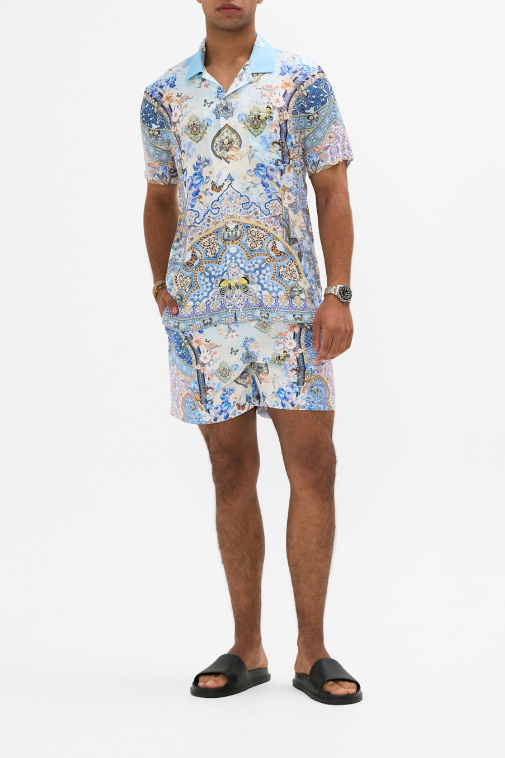 CAMILLA Short Sleeve Camp Collared Shirt in Al Manial Palace Memoirs print