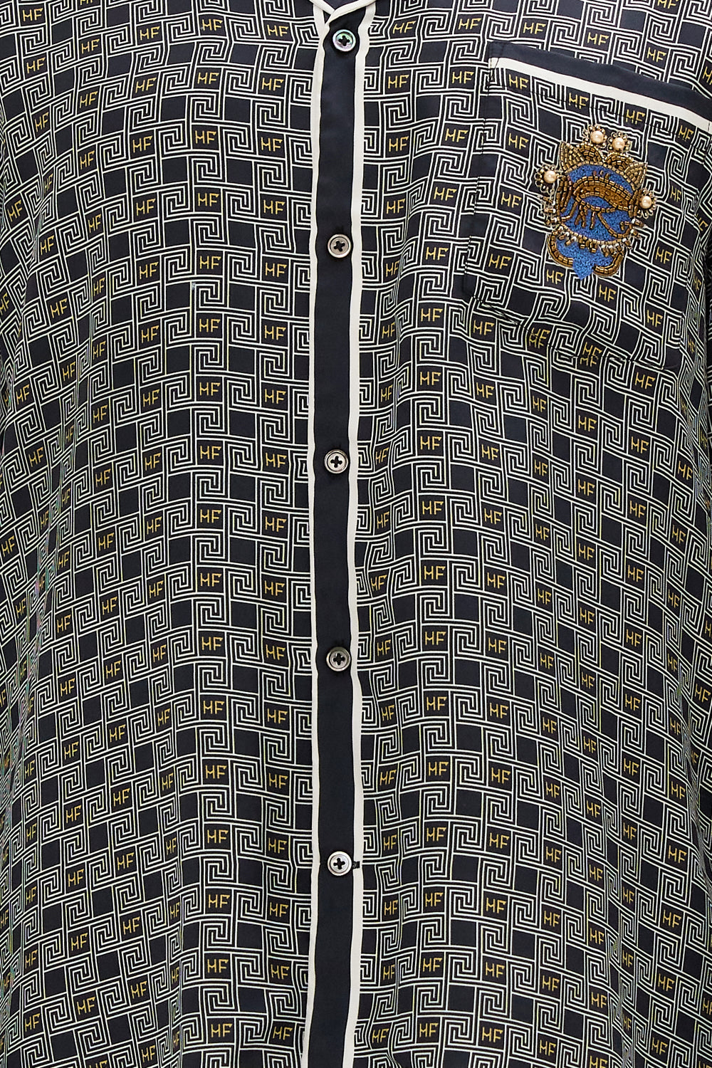 CAMILLA Long Sleeve Camp Collared Shirt in Riddle Of The Sphinx Print.