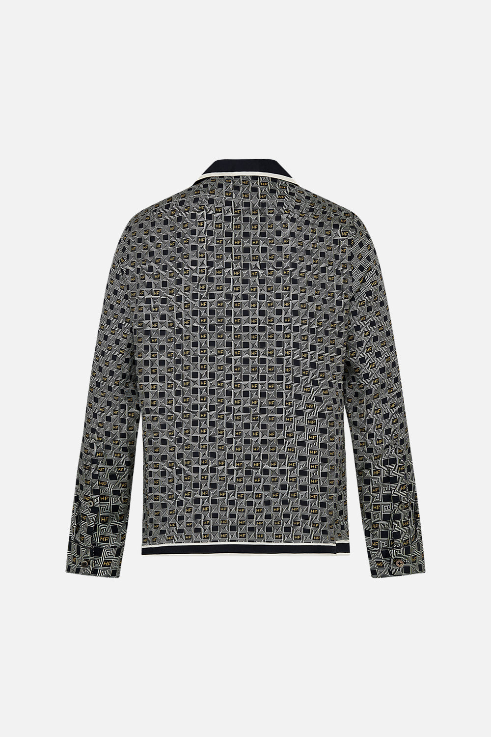 CAMILLA Long Sleeve Camp Collared Shirt in Riddle Of The Sphinx Print.