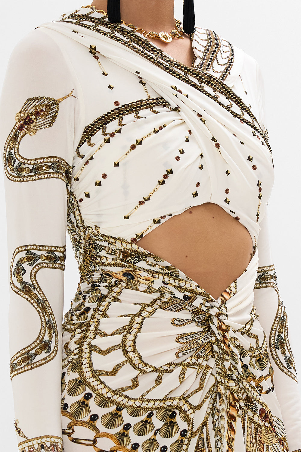 TWIST FRONT JERSEY HOODED DRESS GODDESS ENERGY