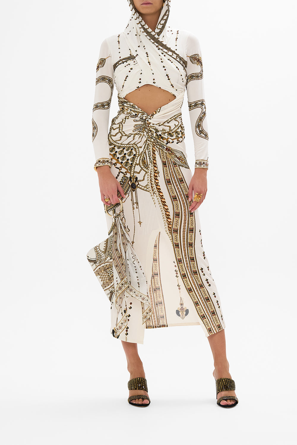 TWIST FRONT JERSEY HOODED DRESS GODDESS ENERGY