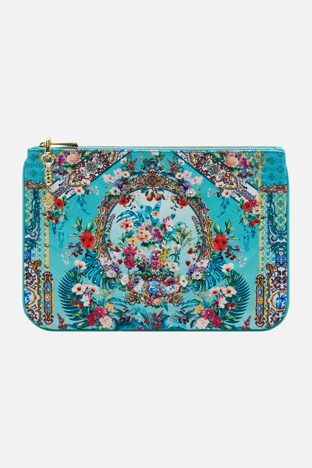 CAMILLA Small Canvas Clutch in Gardens Of Queluz print