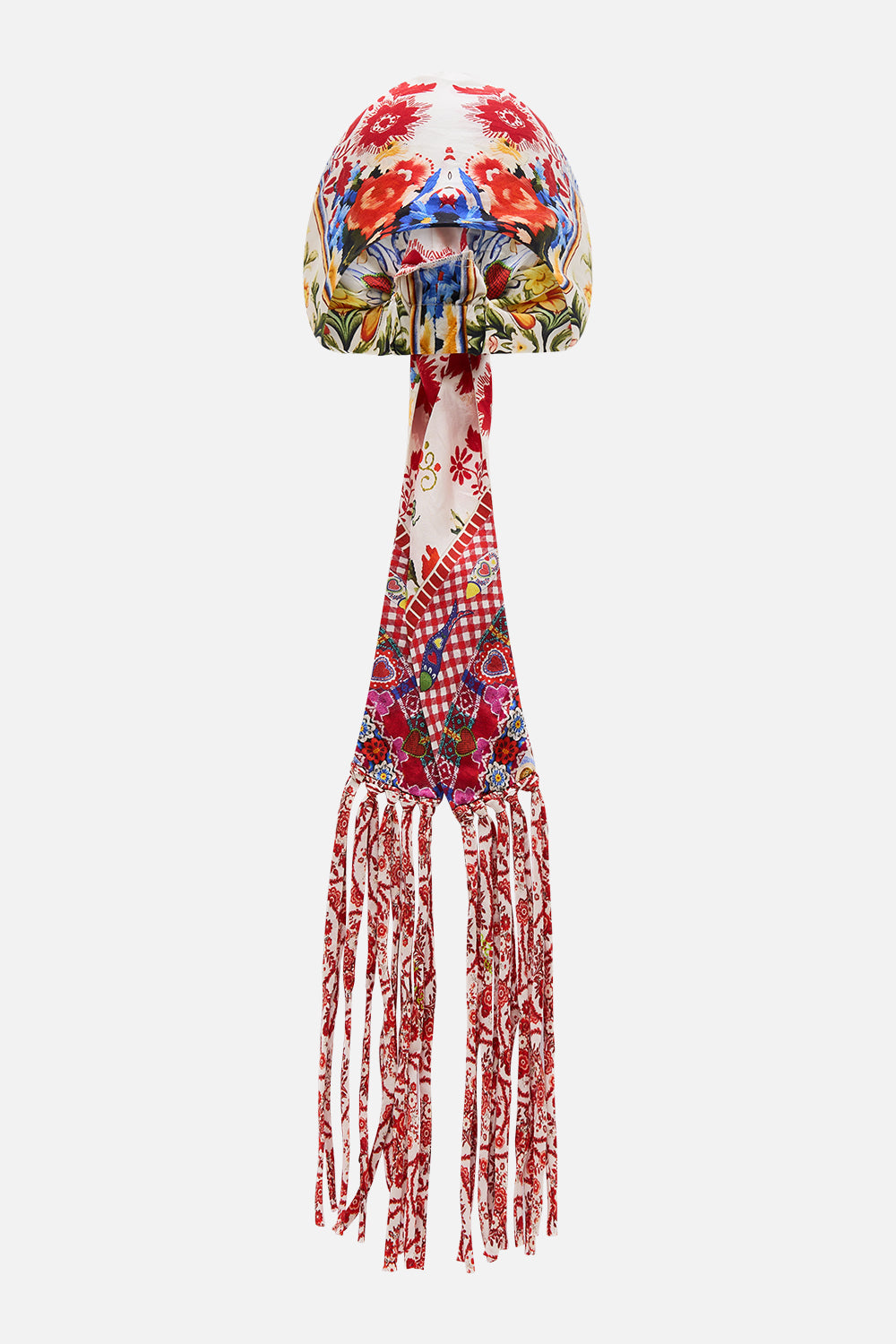 CAMILLA Headscarf With Tassels in Faith, Luck & Justice print