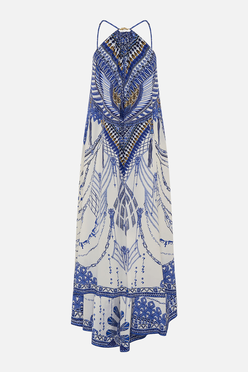 CAMILLA Gather Neck Hardware Maxi Dress in Dancing with Daylight Print.