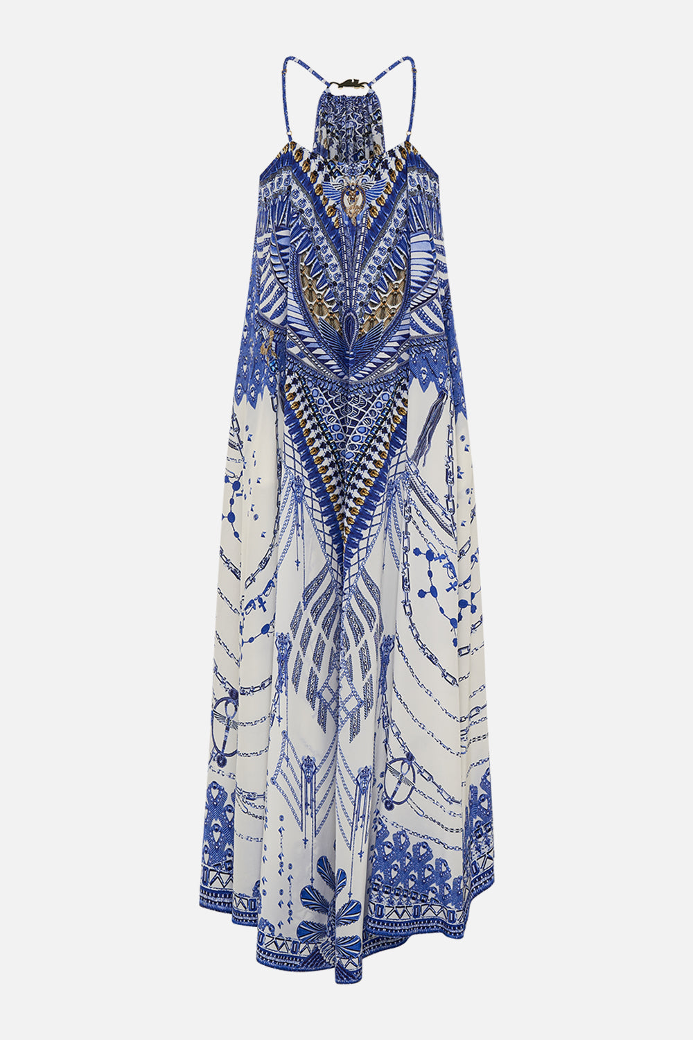 CAMILLA Gather Neck Hardware Maxi Dress in Dancing with Daylight Print.