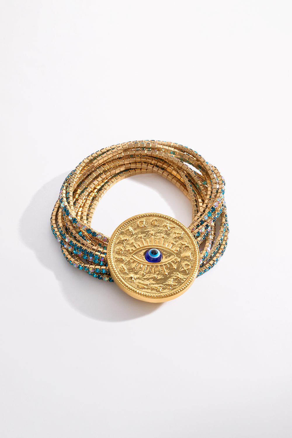 CAMILLA Gold Stretch Bracelet in Global Nomad print. 