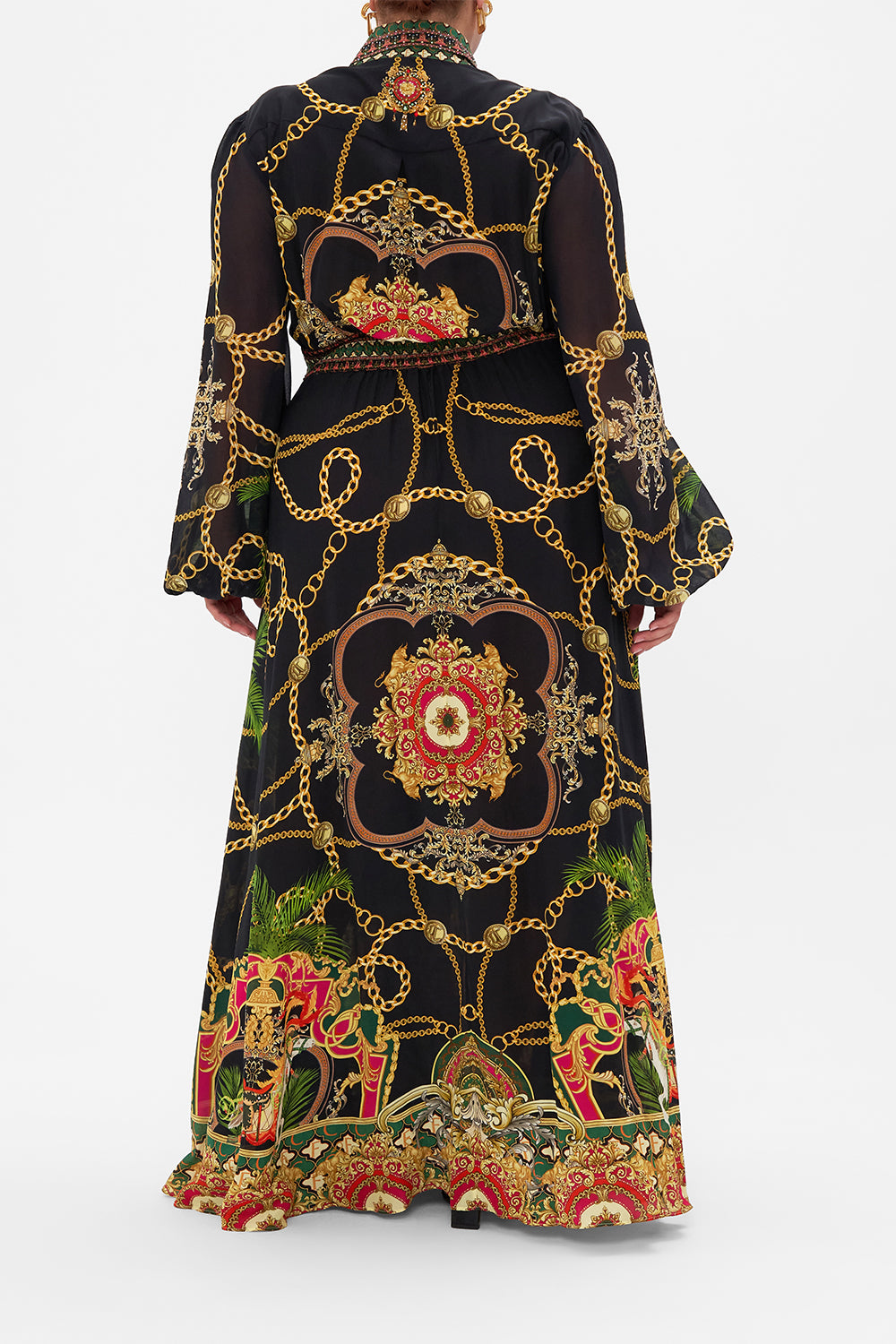 WAISTBAND LONG DRESS WITH COLLAR JEALOUSY AND JEWELS