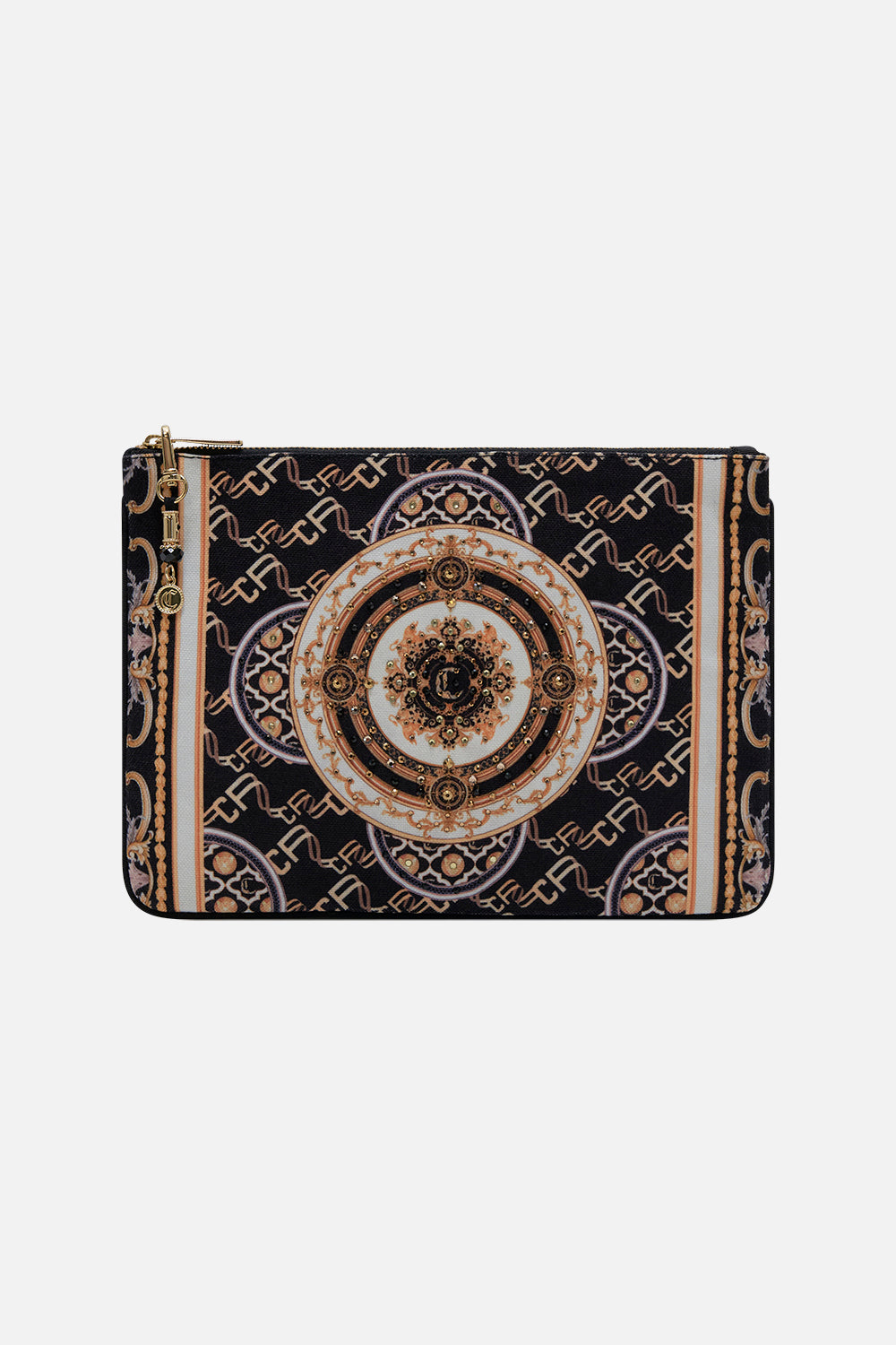 Product view of CAMILLA clutch bag in Tether Me Not print