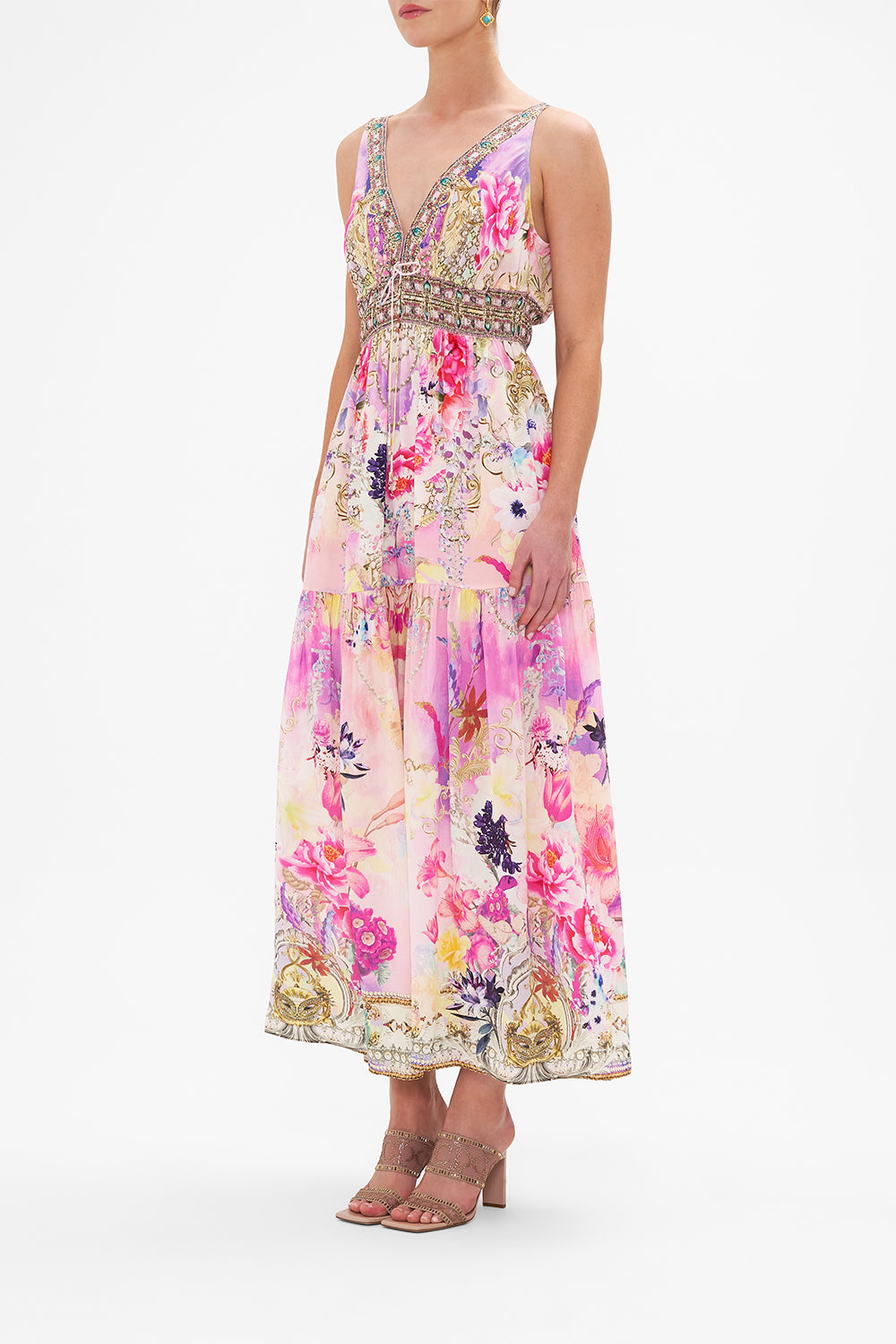 SHIRRED WAIST DETAIL LONG DRESS SONIC SYMPHONIES