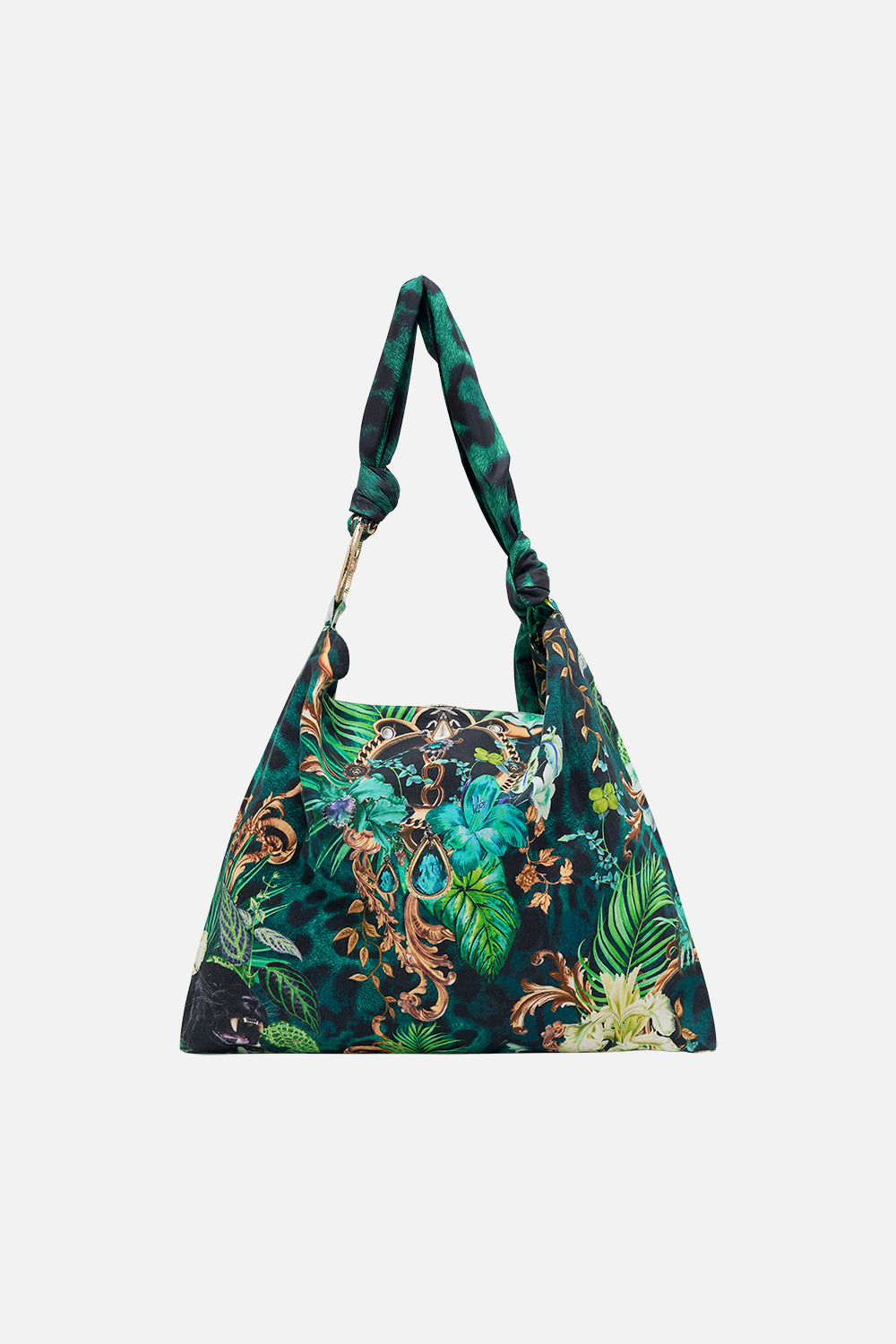 Back product view of CAMILLA linen beach bag in Sing My Song print