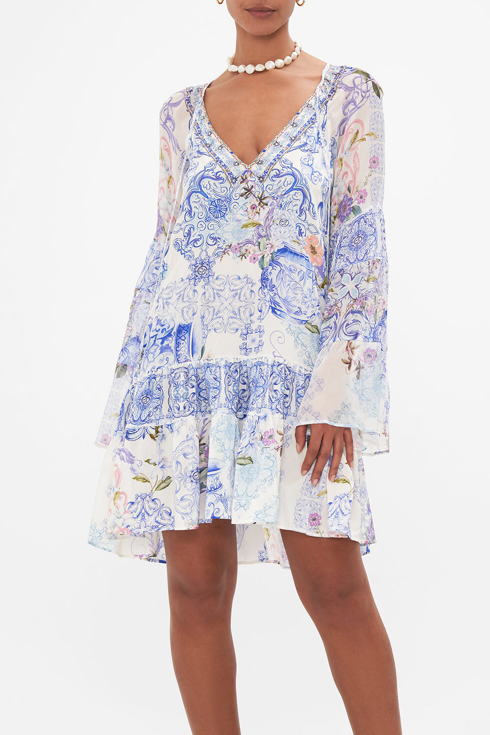 A-LINE GATHERED PANEL DRESS PAINT ME POSITANO