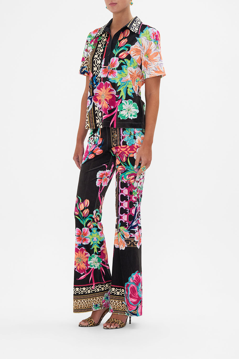 SHORT SLEEVE COLLARED TOP PRINTED PRIMA VERA