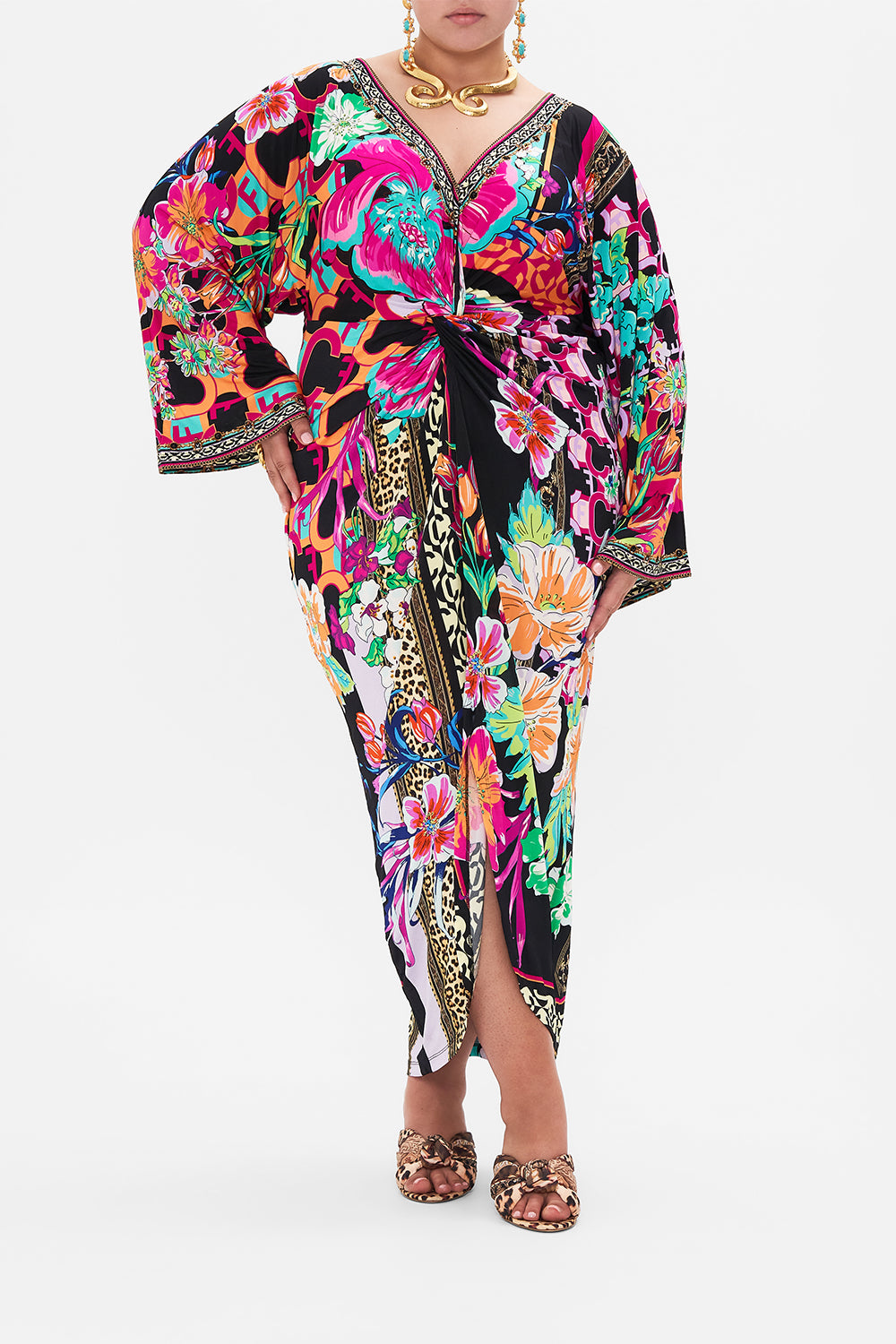 LONG SPLIT FRONT TWIST DRESS PRINTED PRIMA VERA