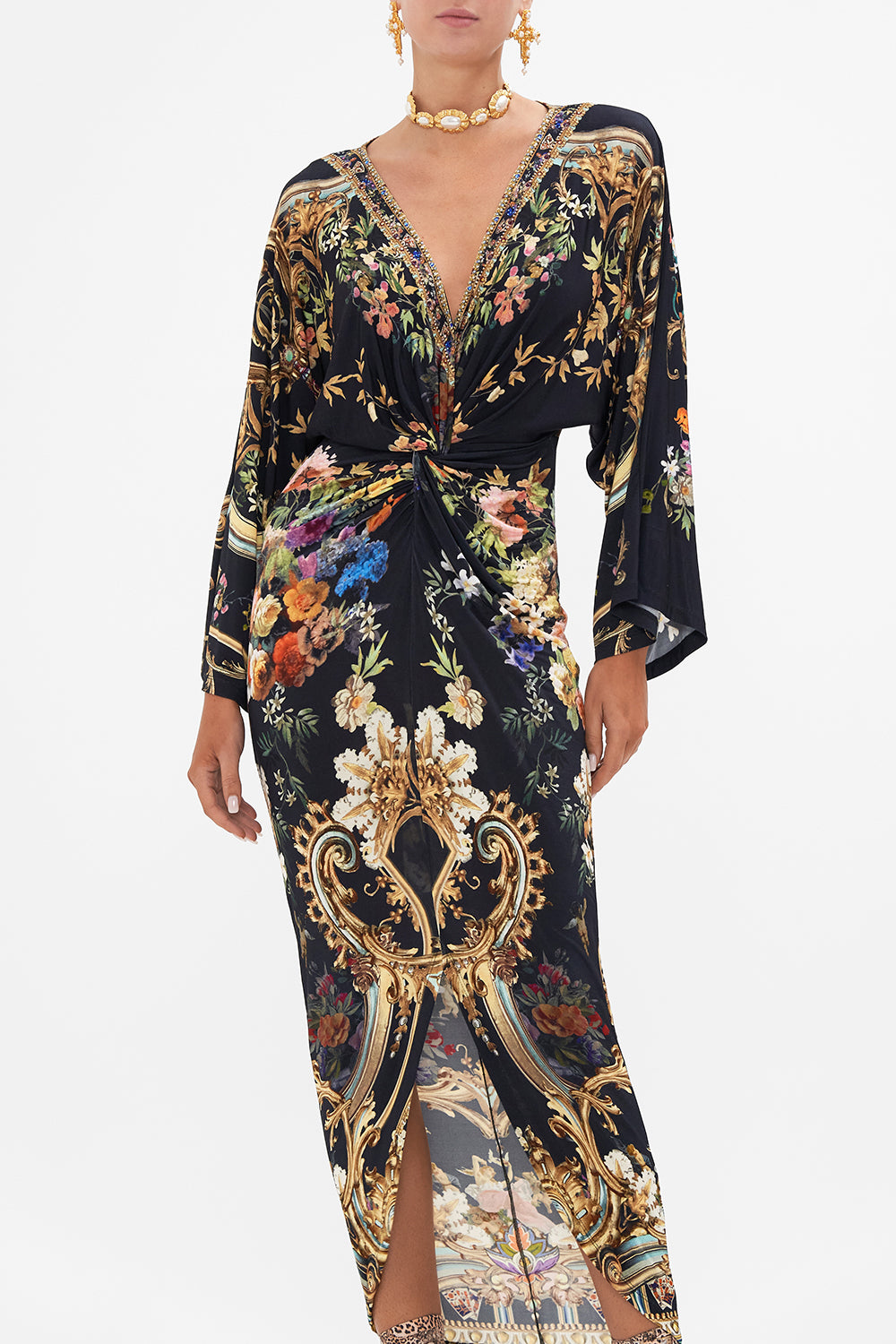 LONG SPLIT FRONT TWIST DRESS PLAY YOUR CARDS RIGHT