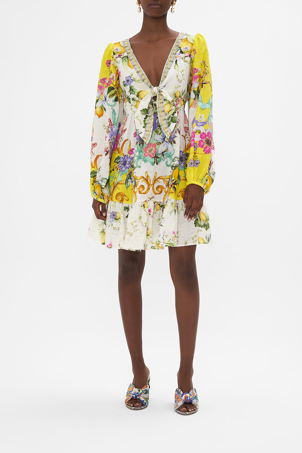 Short Tie Front Blouson Dress, Caterina Spritz | CAMILLA AU – CAMILLA