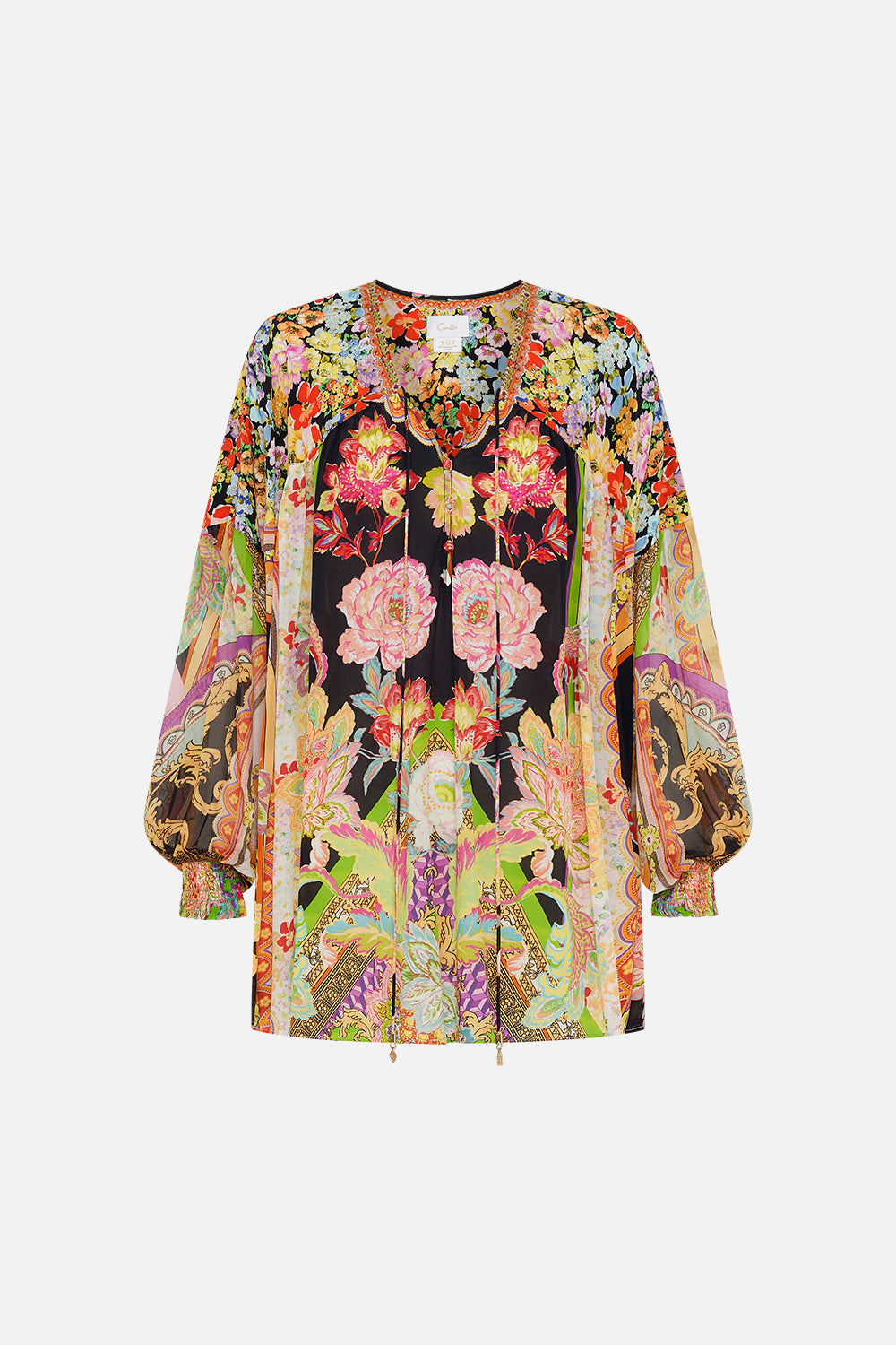 Product view of CAMILLA silk blouse in Sundowners in Sicily print